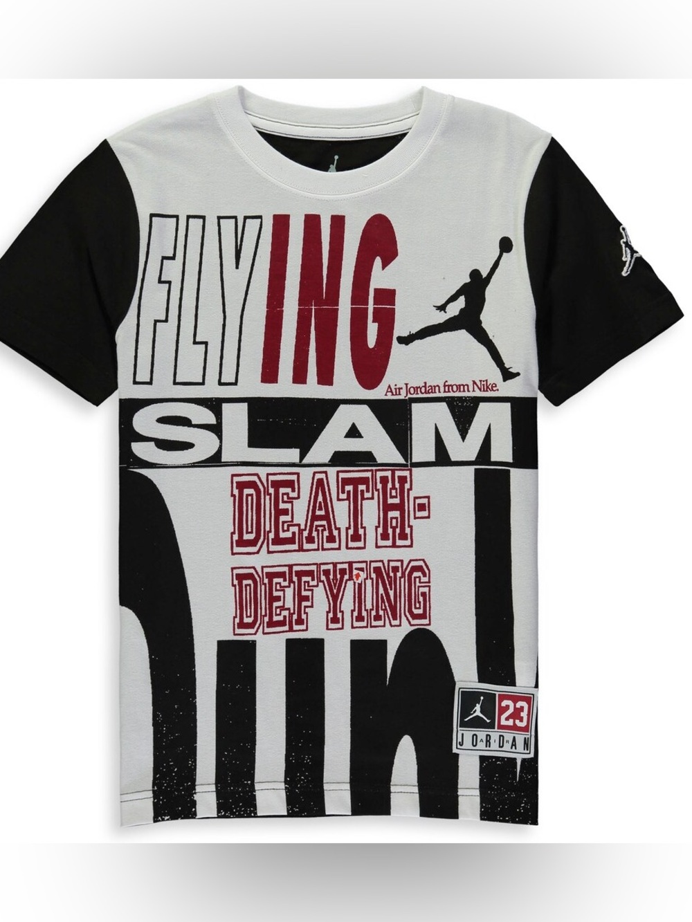 Jordan Large Kids Short Sleeve Tee in White, Black & Red Graphic